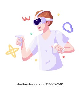 Young man Virtual reality glasses Game simulator Vector illustration