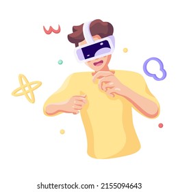 Young man Virtual reality glasses Game simulator Vector illustration