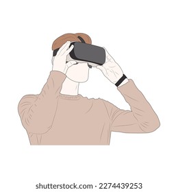 The young man in virtual reality glasses headset on white background