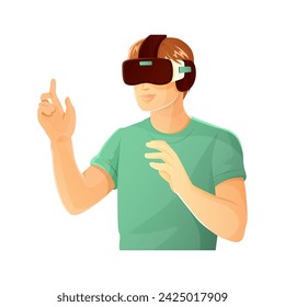 Young man in virtual reality glasses.