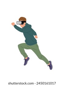 Young man in virtual reality headset isolated.