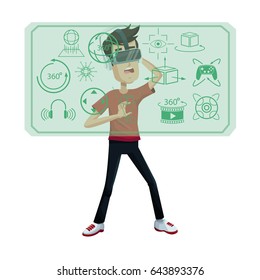 young man virtual reality wearing headset simulation equipment