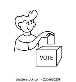 Young man voting at the ballot box. Elections, democracy, participation, vote, concept. isolated vector.
