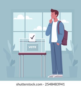 Joven votando en la urna ilustración plana