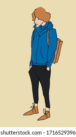 A young man is waiting for his beloved, waiting for the bus