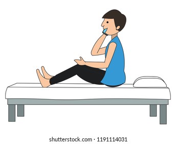 young man waking up from bed with a phone on his hand talking speaking boy at home