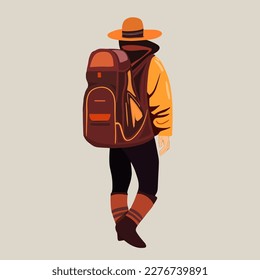 Young man walking alone. Adventure travel. The concept of travel, hikes, discoveries, exploration, adventure tourism and travel