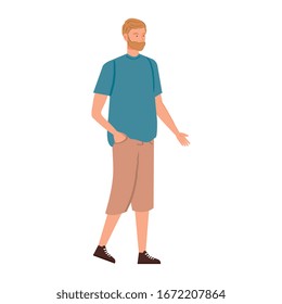 young man walking avatar character vector illustration design