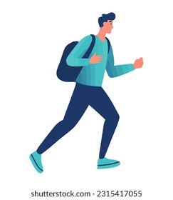 joven caminando con un icono de mochila aislado