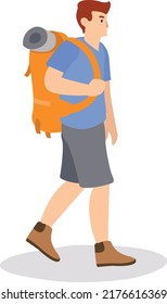 Ein junger Mann geht mit einer Tasche wandernd