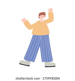 young man walking character carton isolated icon design vector illustration