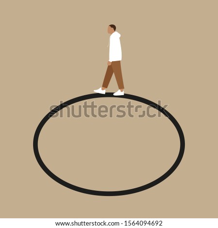 Young man walking in a circle