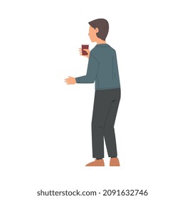 Young Man Walking with Coffee Cup Vector Illustration