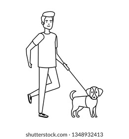 young man walking with dog