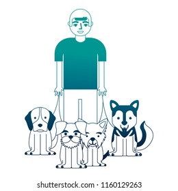 young man walking with dogs