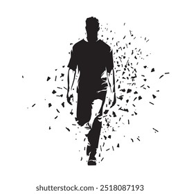 Young man walking forward. front view, abstract isolated vector silhouette. Ink drawing