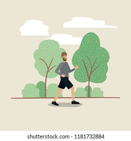 young man walking on the park