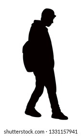 a young man walking silhouette vector