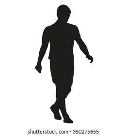 Young man walking, thinking. Vector silhouette