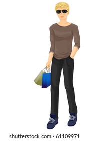 A Young Man Walking While Carrying Shopping Bags