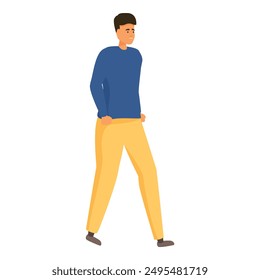 Young man is walking while keeping his hands in his pockets