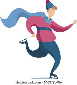 A young man in warm clothes skating. Vector illustration on the theme of healthy lifestyle.