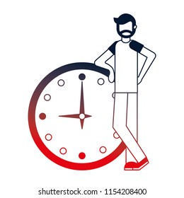 young man with watch time isolated icon