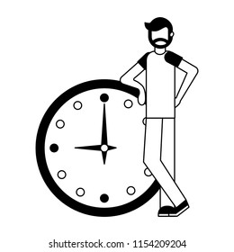 young man with watch time isolated icon