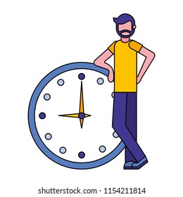 young man with watch time isolated icon