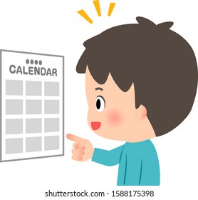 Young man watching and pointing a calendar