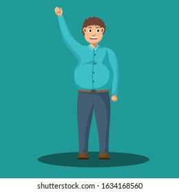 Young man waving hand - cheerful smiling boy greeting or saying goodbye. Cartoon male character standing with welcoming gesture in vector illustration.