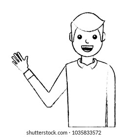 young man waving happy avatar character