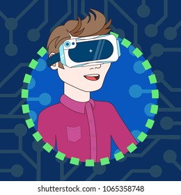 Young Man Tragen 3d Virtual Reality Glasses Profil Symbol Avatar