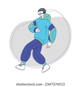Young Man Wearing Augmented Reality Glasses Dancing Vector Illustration