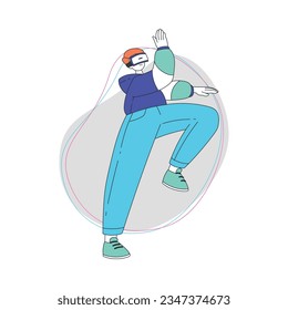 Young Man Wearing Augmented Reality Glasses Dancing Vector Illustration