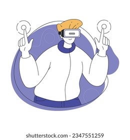 Young Man Wearing Augmented Reality Glasses Touching Vector Illustration