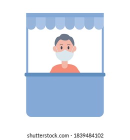 young man wearing face mask in ticket kiosk vector illustration design