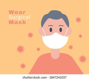 young man wearing face mask character vector illustration design