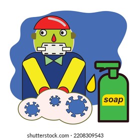 young man wearing a mask to prevent covid by washing his hands