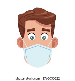 young man wearing medical mask character vector illustration design