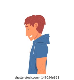 Young Man Wearing T-shirt with Hood and Short Sleeve Side View Vector Illustration