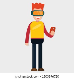 young man wearing virtual reality glasses for technology concept vector illustrator 