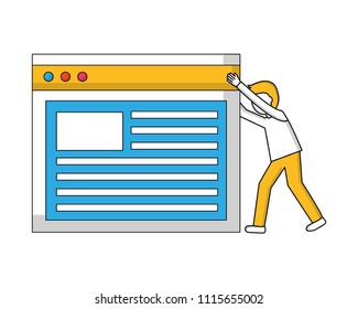 young man with web page template isolated icon
