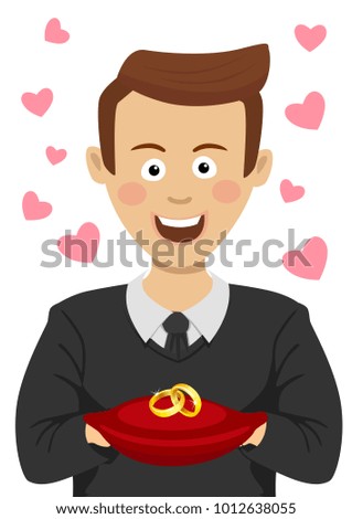 Young man with wedding rings on a red pillow