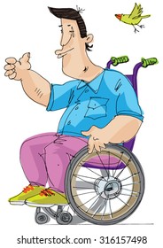 young man in wheelchair - cartoon