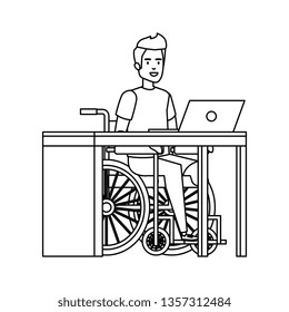 young man in wheelchair working in the office