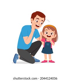 young man whisper secret to cute little girl