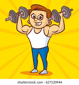 Young man in white undershirt with dumbbells