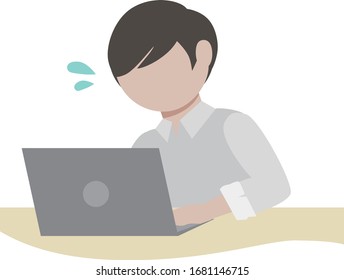 A young man who is confused how to use computer. 