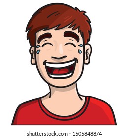 young man who laughs tears. upper body, illustration, comic, humor, emotions, funny.